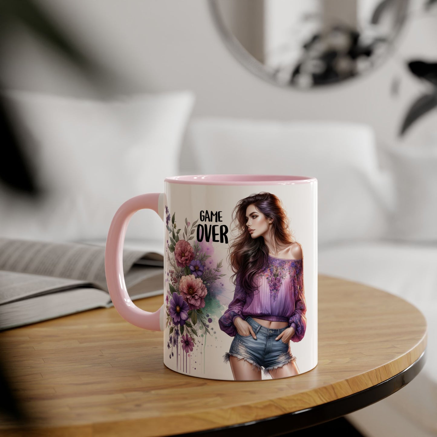 Floral Game Over Mug - Fun Coffee Cup, Gift for Game Lovers, Cute Floral Drinkware, Unique Mother's Day Gift, Tea Mug