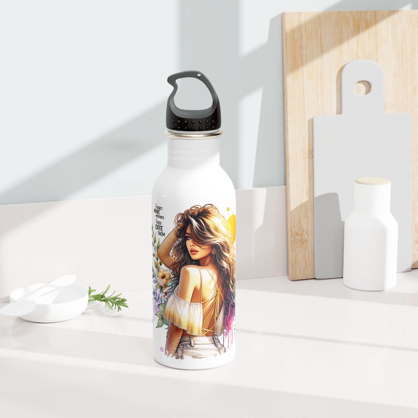 I Don't Make Mistakes, I Date Them Floral Stainless Steel Water Bottle, Eco-Friendly Gift, Travel Hydration, Fitness Accessory, Outdoor Adventure, Summer Essentials