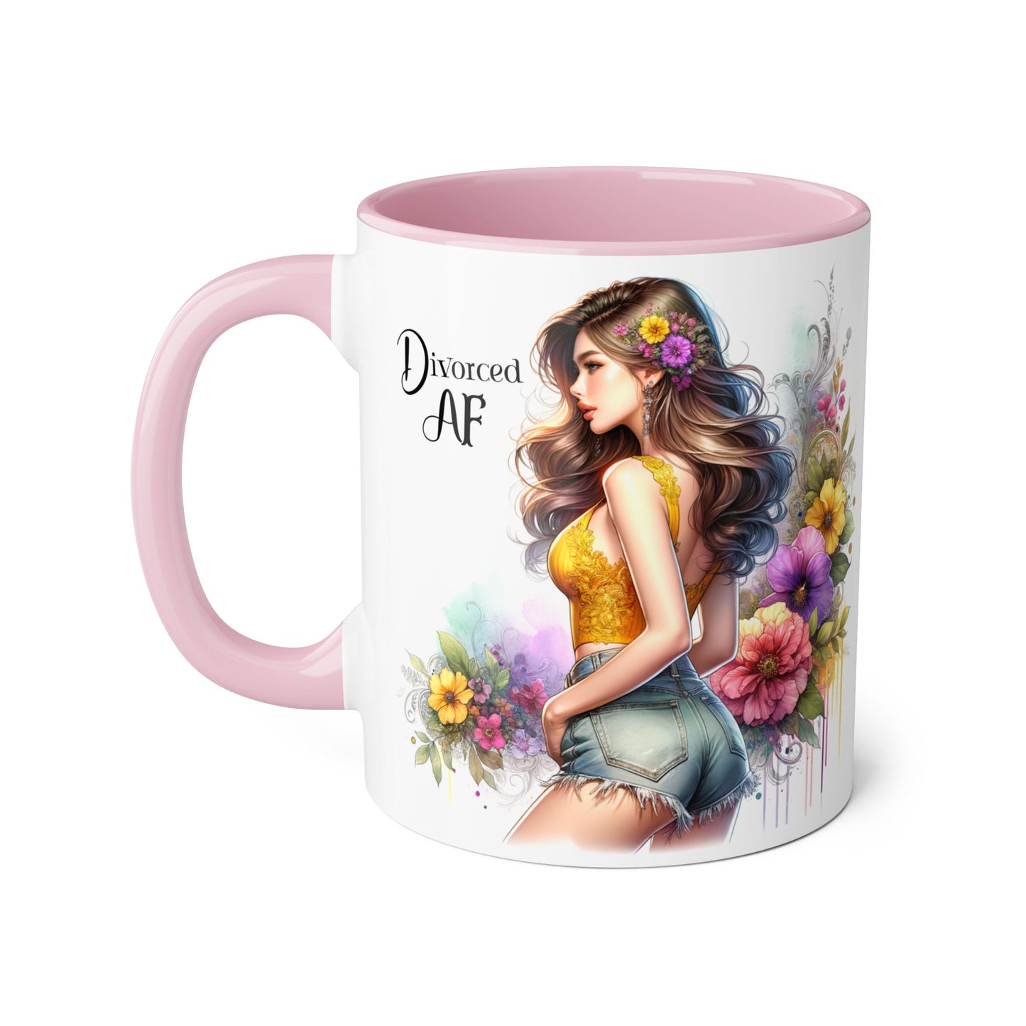 Divorced AF Floral Accent Mug, Humor Coffee Cup, Gift for Divorce Celebration, Self-Love Mug, Unique Present for Her