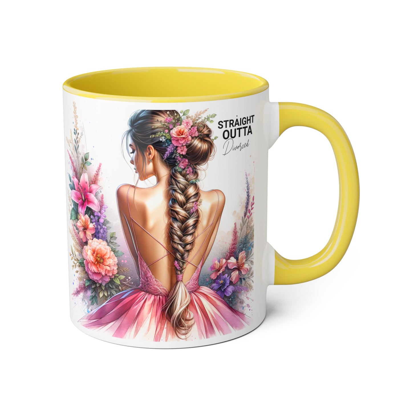 Straight Outta Divorced Humoristic Floral Art Accent Mug - Perfect Gift for Friends, Birthday Celebration, Mother's Day, Coffee Lover, Home Decor