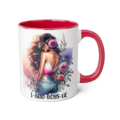 1-800-BOYS-LIE Floral Glam Accent Mug - 11oz Cool Coffee Cup for Stylish Sips, Perfect for Gifts, Parties, or Everyday Use