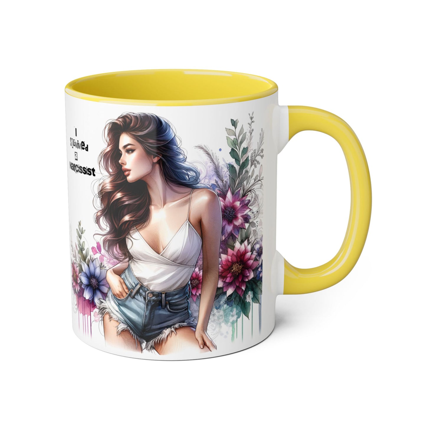 Floral Art Accent Mug, 11oz Coffee Cup, Gifts for Her, Unique Home Decor, Narcissist Quote, Morning Coffee