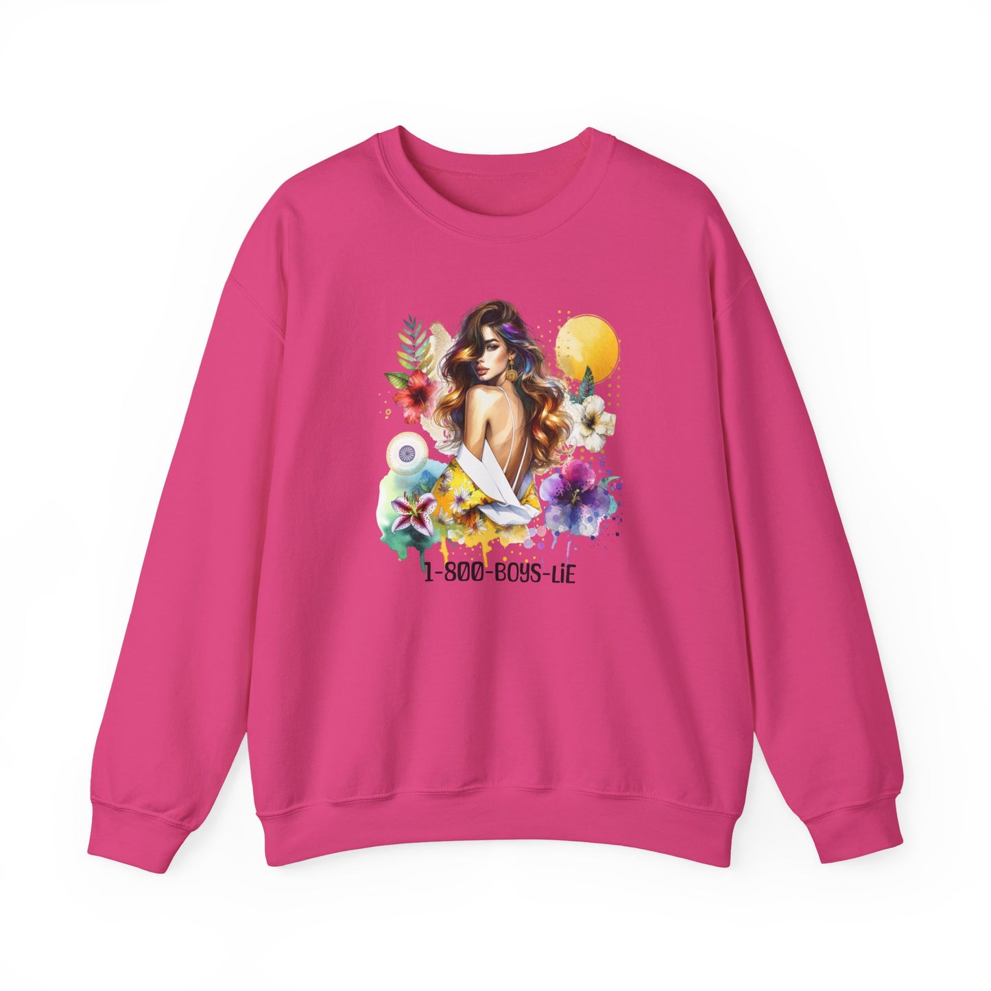 1-800-Boys-Lie Bohemian Floral Crewneck Sweatshirt, Trendy Oversized Sweater, Unique Gift for Her, Cozy Fall Apparel, Birthday & Casual Wear