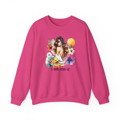1-800-Boys-Lie Bohemian Floral Crewneck Sweatshirt, Trendy Oversized Sweater, Unique Gift for Her, Cozy Fall Apparel, Birthday & Casual Wear