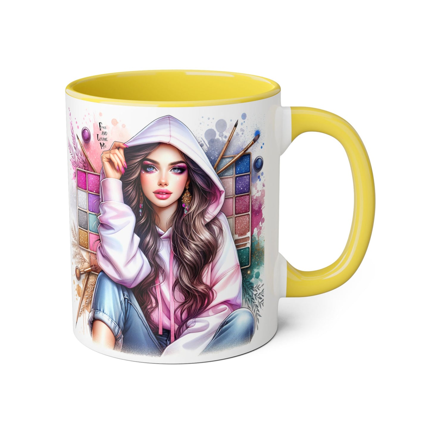 Free and Loving Me Artistic Accent Mugs, Fashionista Gift, Makeup Artist Coffee Cup, Unique Artistic Mug, Stylish Beverage Container, Creative Decor