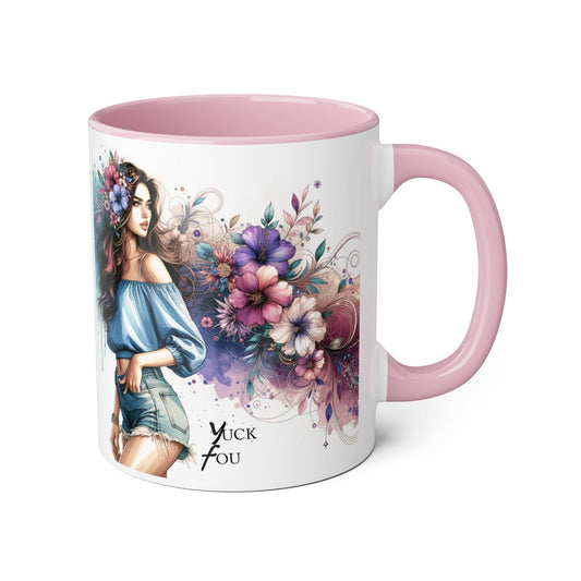 Yuck Fou Bohemian Floral Accent Mug, 11oz Coffee Cup for Art Lovers, Unique Gift for Birthdays, Mother's Day, Relaxation Tea, Decor