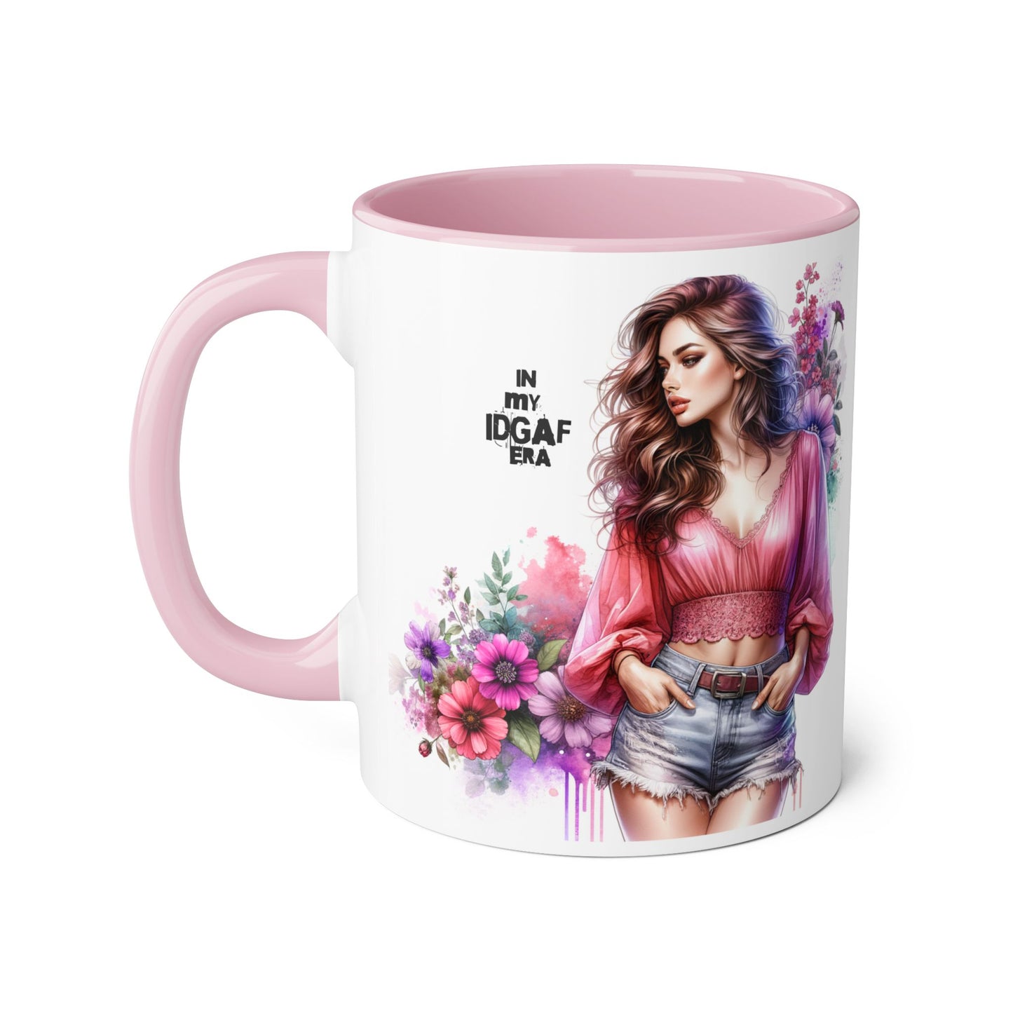 Floral IDGAF Accent Mug - Coffee Cup, Gift for Her, Trendy Mug, Unique Kitchen Decor, Flower Design