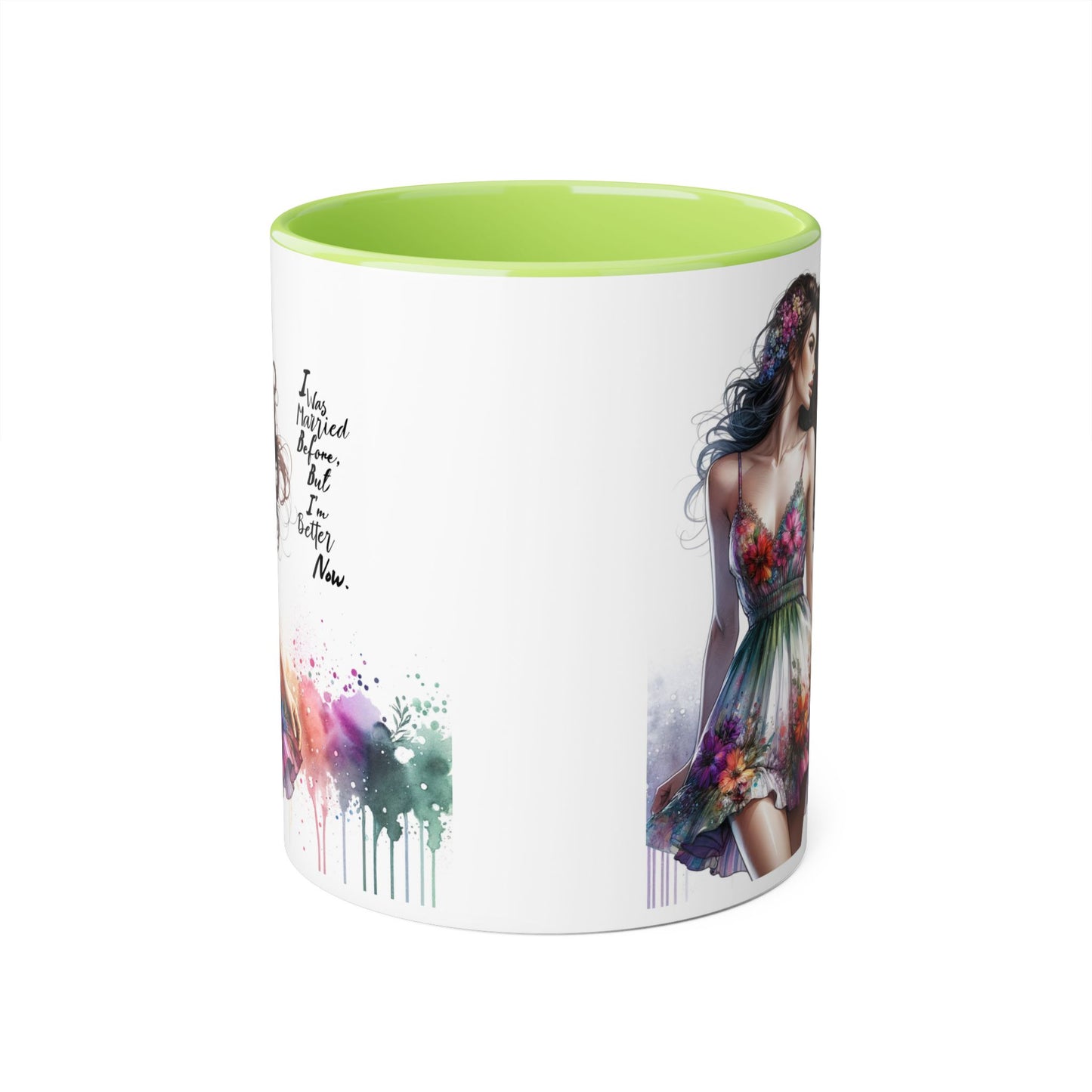I Was Married Before But I'm Better Now Humoristic Floral Art Accent Mug, Inspirational Coffee Cup, Unique Gift for Her, Spring Decor, Creative Homeware