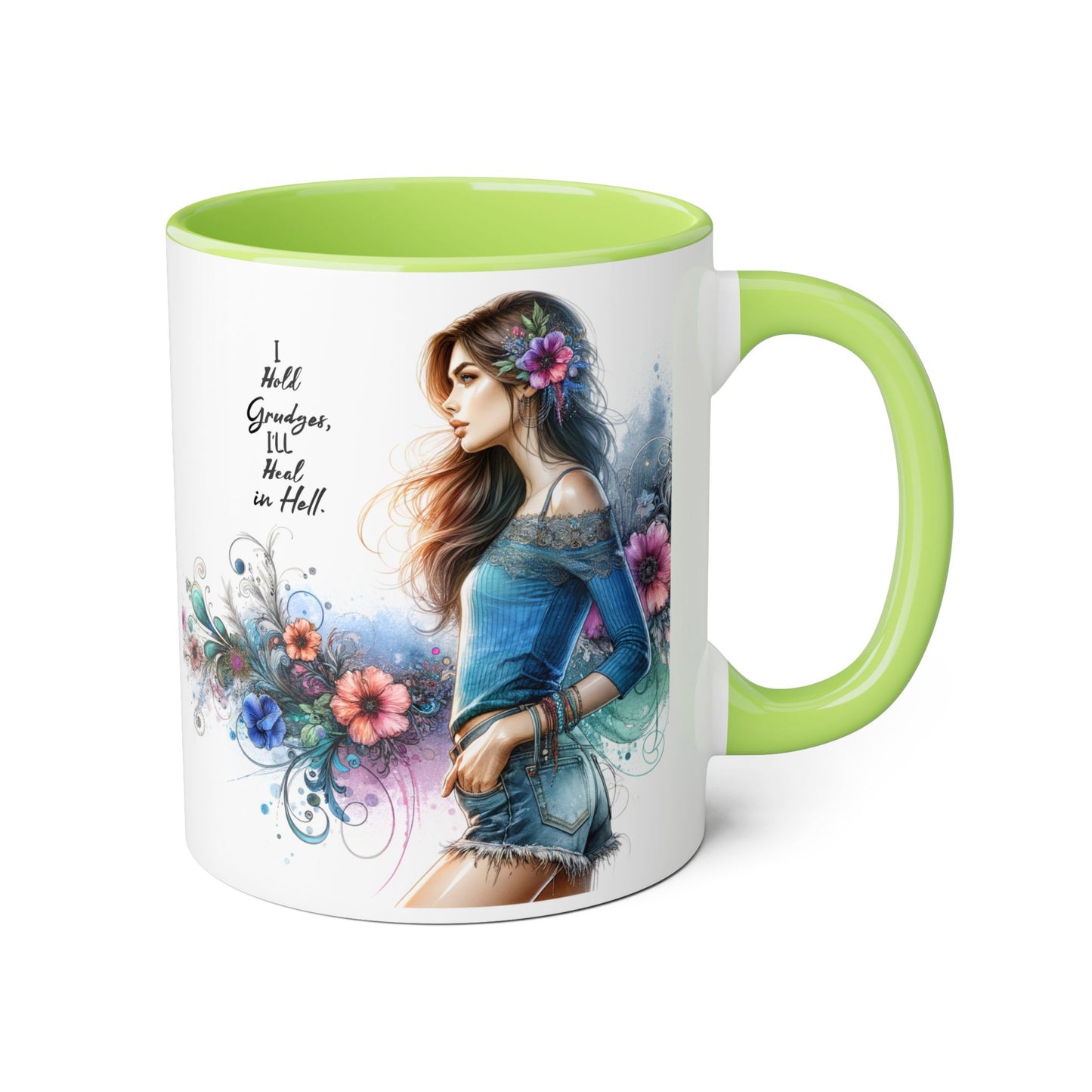 I Hold Grudges, I'll Heal in Hell Colorful Floral Accent Mug - Perfect Gift for Grandmas, Coffee Lovers, Tea Enthusiasts, Birthday & Special Occasions, Inspirational Quotes
