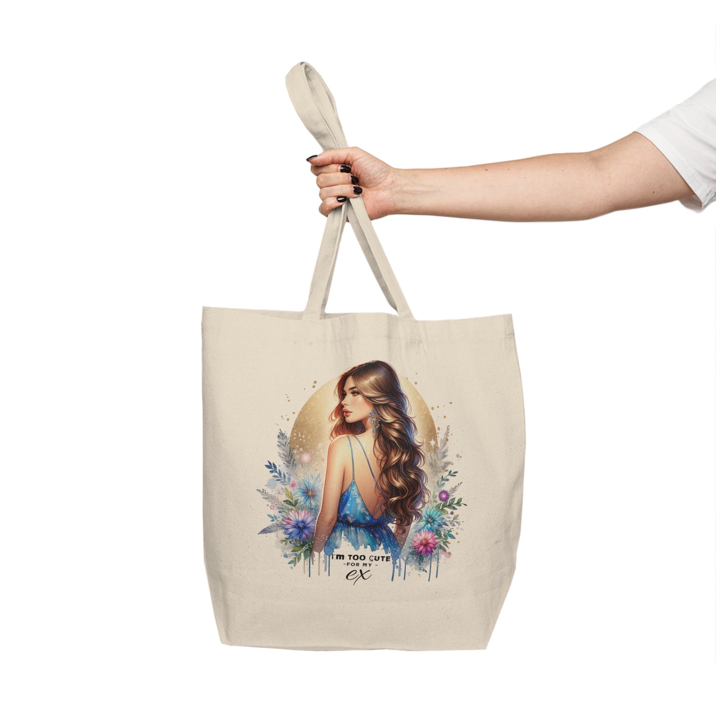 I'm Too Cute For My Ex Stylish Canvas Shopping Tote with Floral Design, Eco-Friendly Tote Bag, Reusable Grocery Bag, Urban Fashion Accessory, Perfect Gift for Her