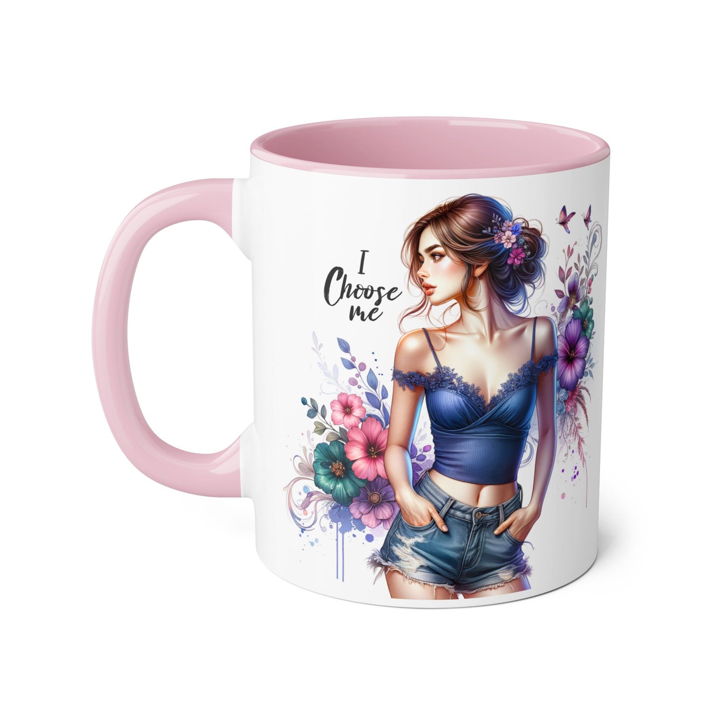 I Choose Me Floral Art Accent Mug, Inspirational Coffee Cup, Gifts for Her, Home Decor, Birthday Present, Self-Care Reminder