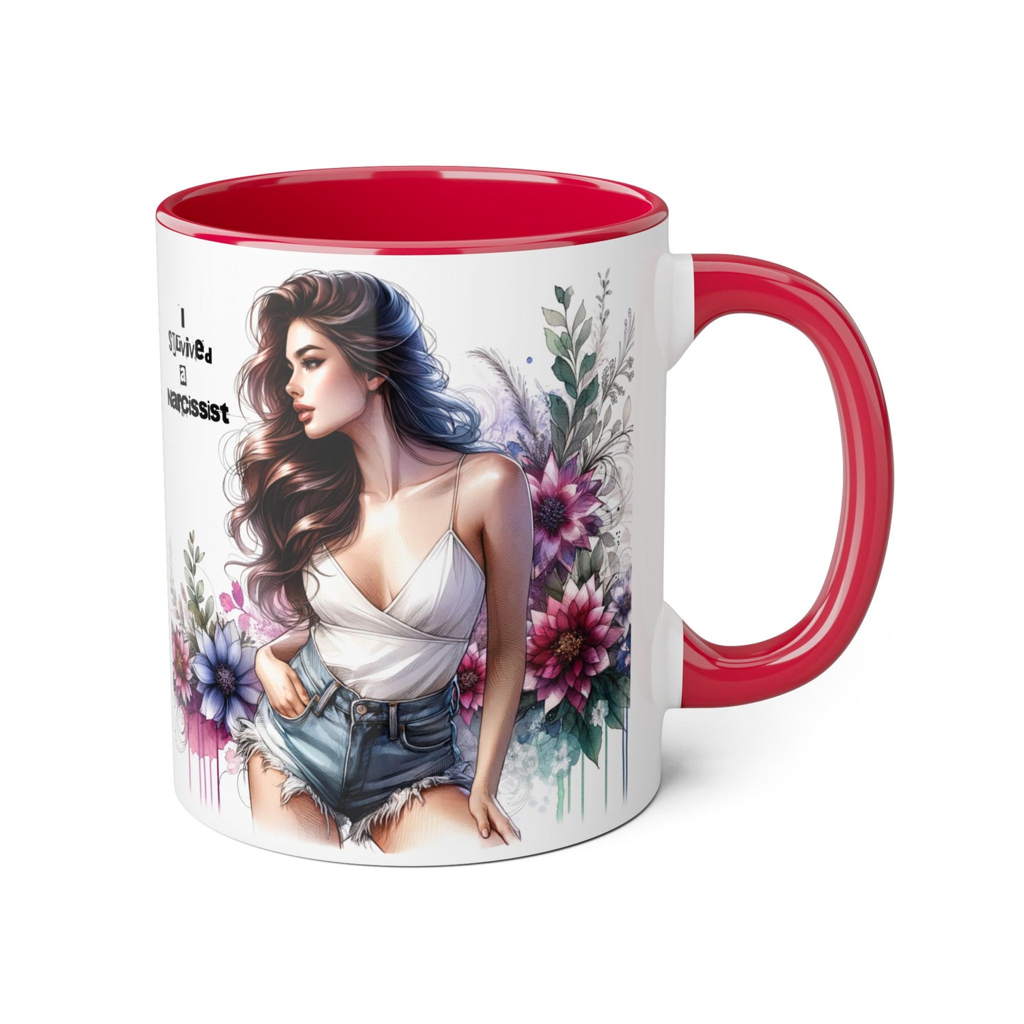 Floral Art Accent Mug, 11oz Coffee Cup, Gifts for Her, Unique Home Decor, Narcissist Quote, Morning Coffee