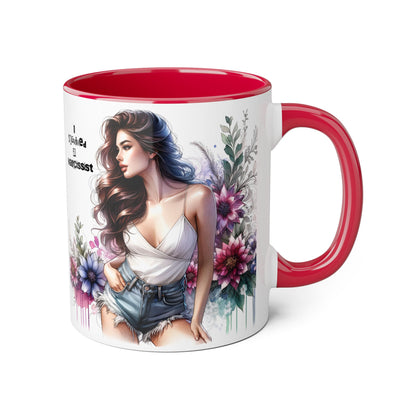 Floral Art Accent Mug, 11oz Coffee Cup, Gifts for Her, Unique Home Decor, Narcissist Quote, Morning Coffee