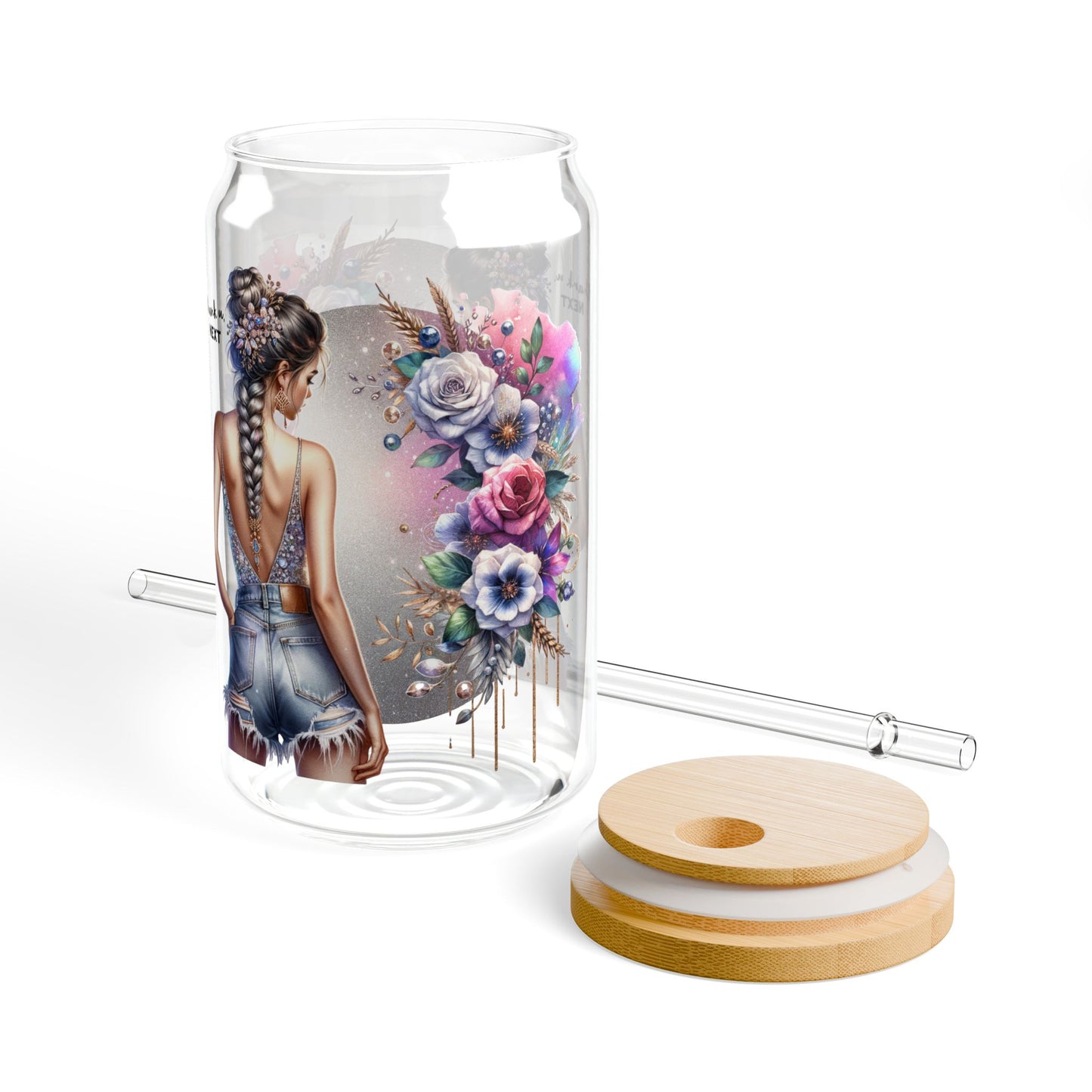 Thank U, Next Floral Inspired Sipper Glass, 16oz - Stylish Hydration, Personalized Drinkware for Summer, Gifts for Women, Eco-Friendly