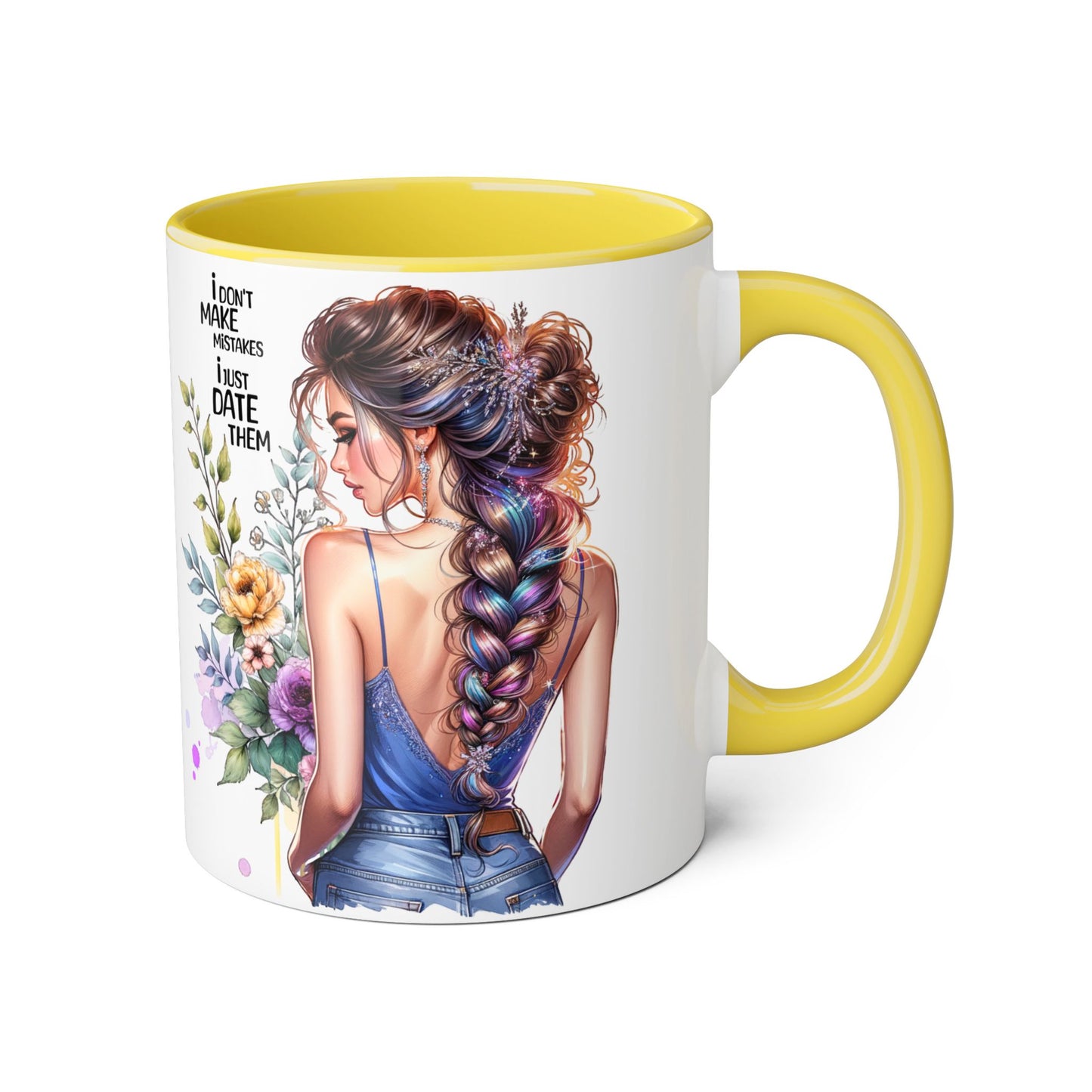 I Don't Make Mistakes, I Date Them Empowering Accent Mug, Inspirational Gift, Coffee Lover, Floral Design, Fun Quote, Ceramic Mug, Home & Kitchen Decor