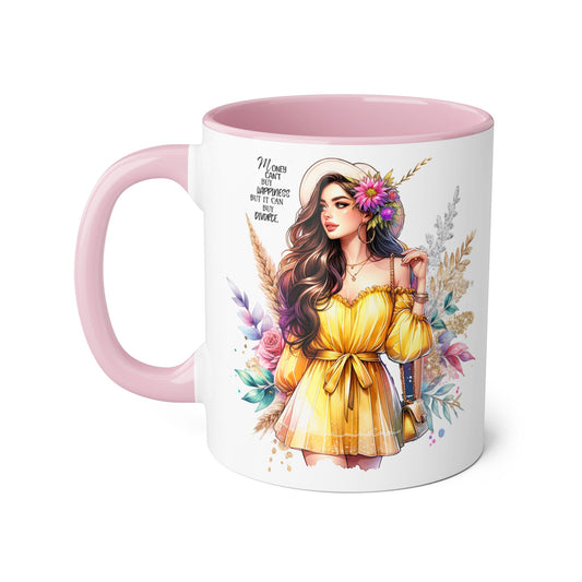 Money Can't Buy Happiness But It Can Buy Divorce Humoristic Boho Floral Accent Mug, Beautiful Gift for Mother's Day, Perfect for Coffee Lovers, Vintage Floral Design Coffee Mug, Chic Home Decor