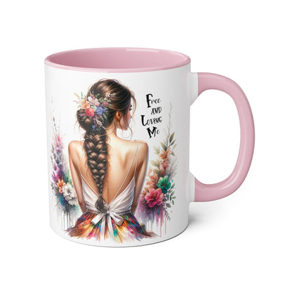 Floral Art Mug - 'Free and Loving Me', Coffee Cup, Gift for Her, Home Decor, Personalized Drinkware, Inspirational Mugs, Floral Design