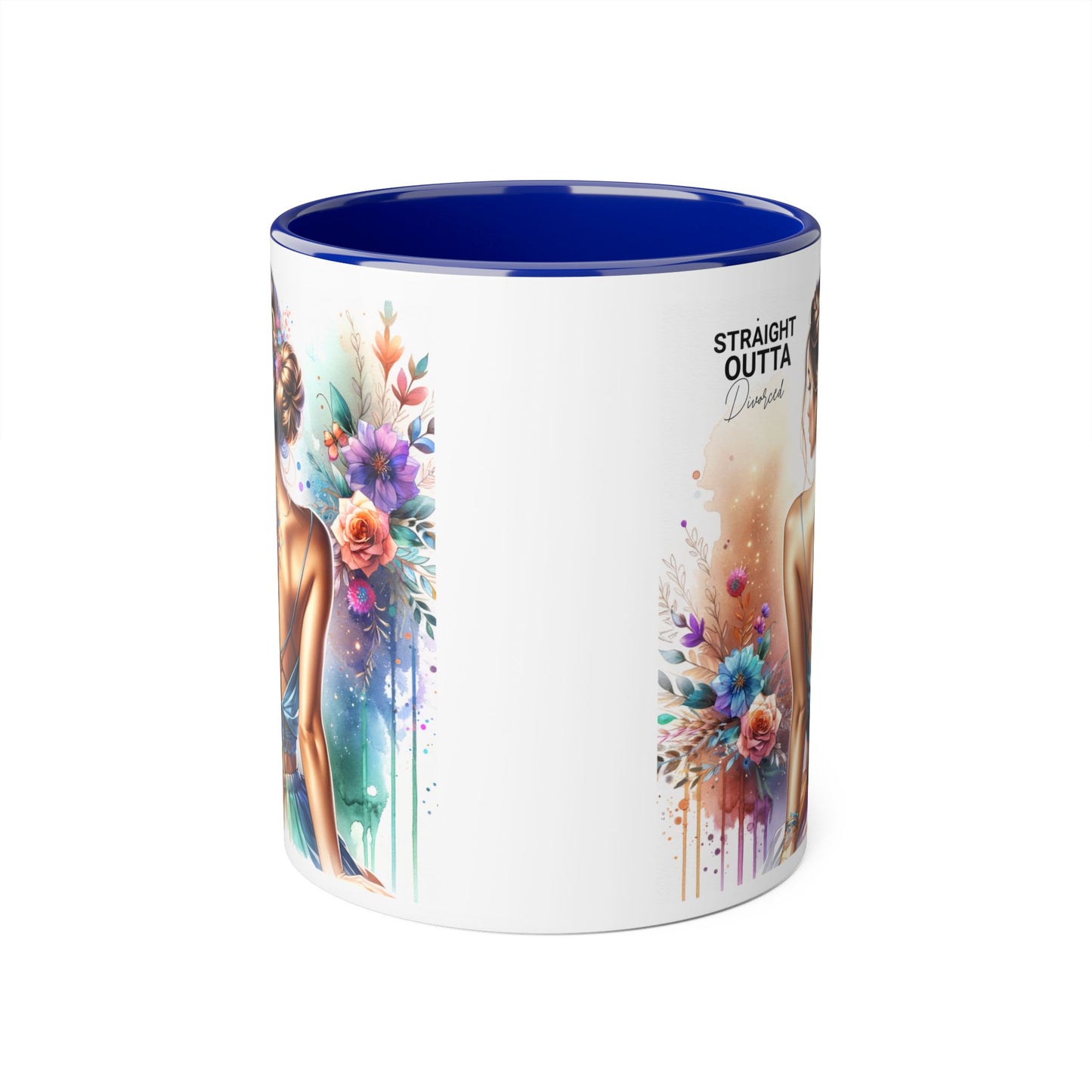 Straight Outta Divorced Humoristic Vibrant Accent Mugs, 11oz - Artistic Coffee Cup, Floral Design Mug, Unique Gift for Her, Birthday Present, Home Décor