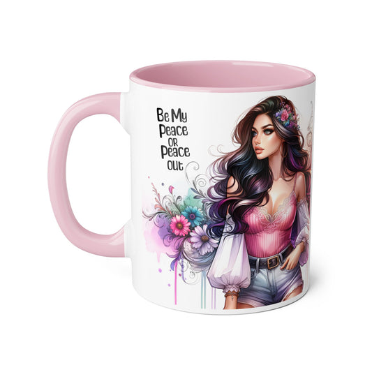 Bohemian Accent Mug, Be My Peace or Peace Out Gift, Artistic Coffee Mug, Floral Coffee Cup, Gift for Her