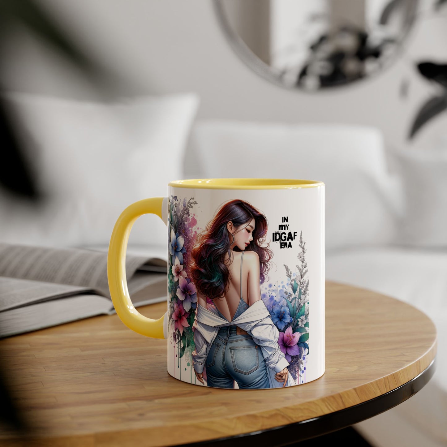 Floral Graphic Accent Mug, Gift for Her, Coffee Tea Mug, Unique Housewarming Present, My IDGAF Era