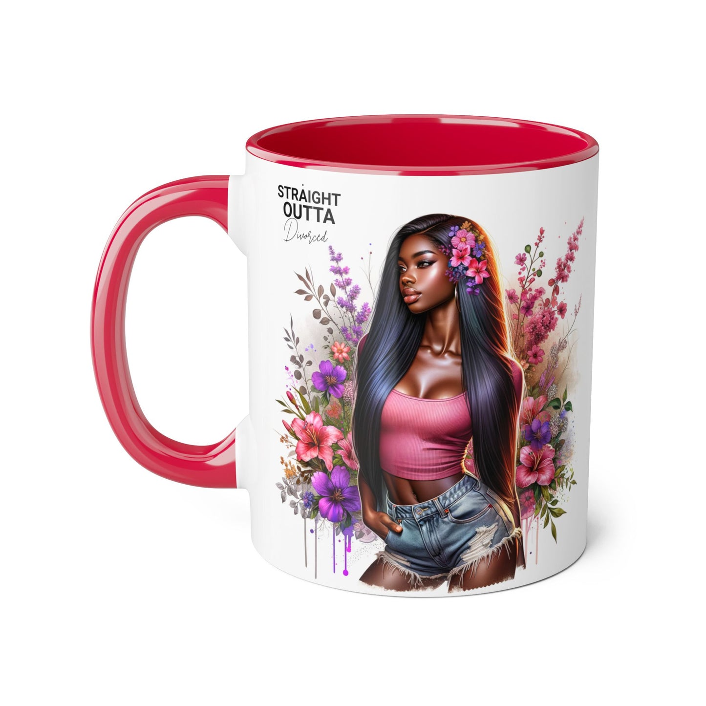 Straight Outta Divorced Humoristic Floral Accent Mug