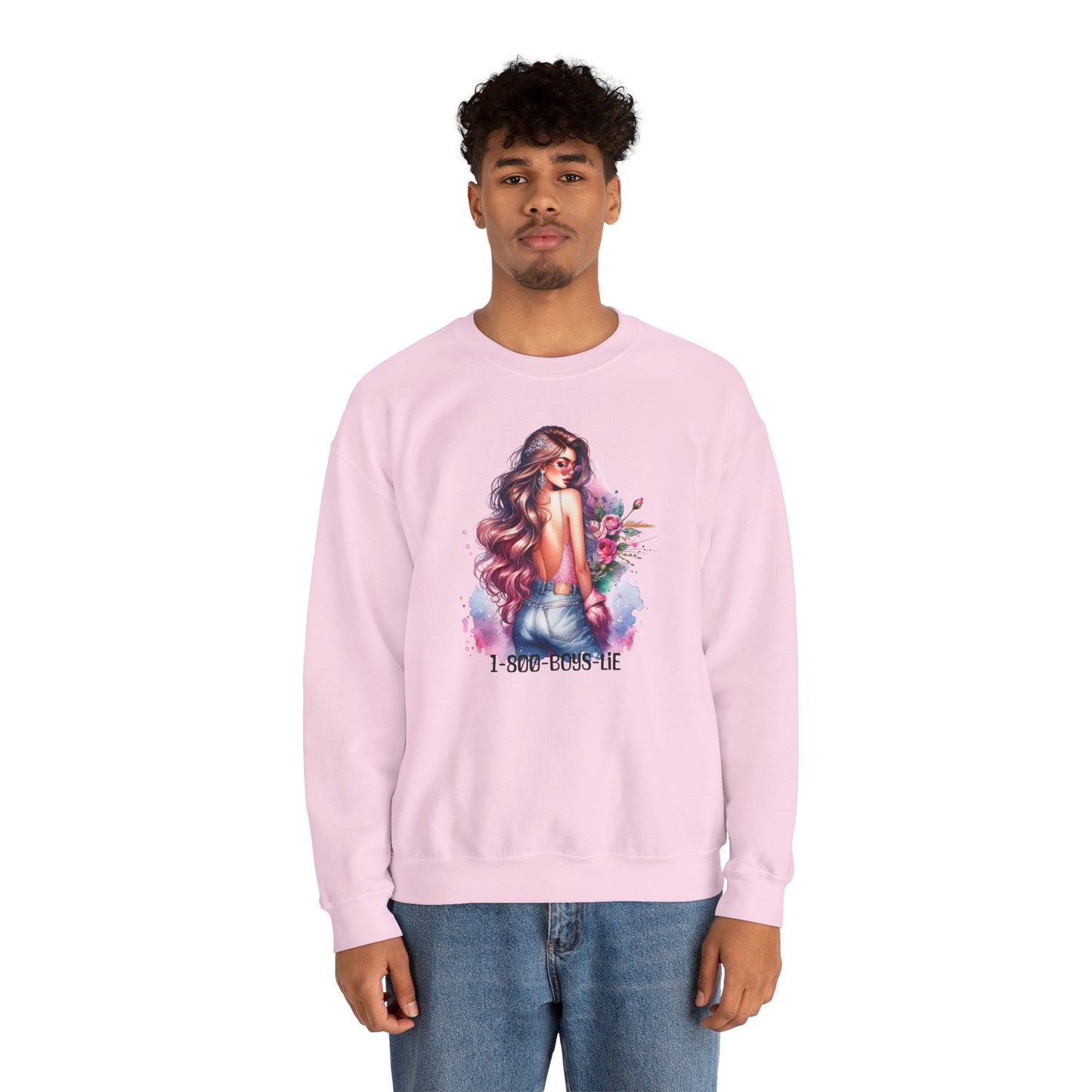 1-800-Boys-Lie Stylish Floral Graphic Sweatshirt, Cozy Crewneck Sweatshirt for Women, Gift for Her, Casual Fashion Top, Spring Wardrobe Essential