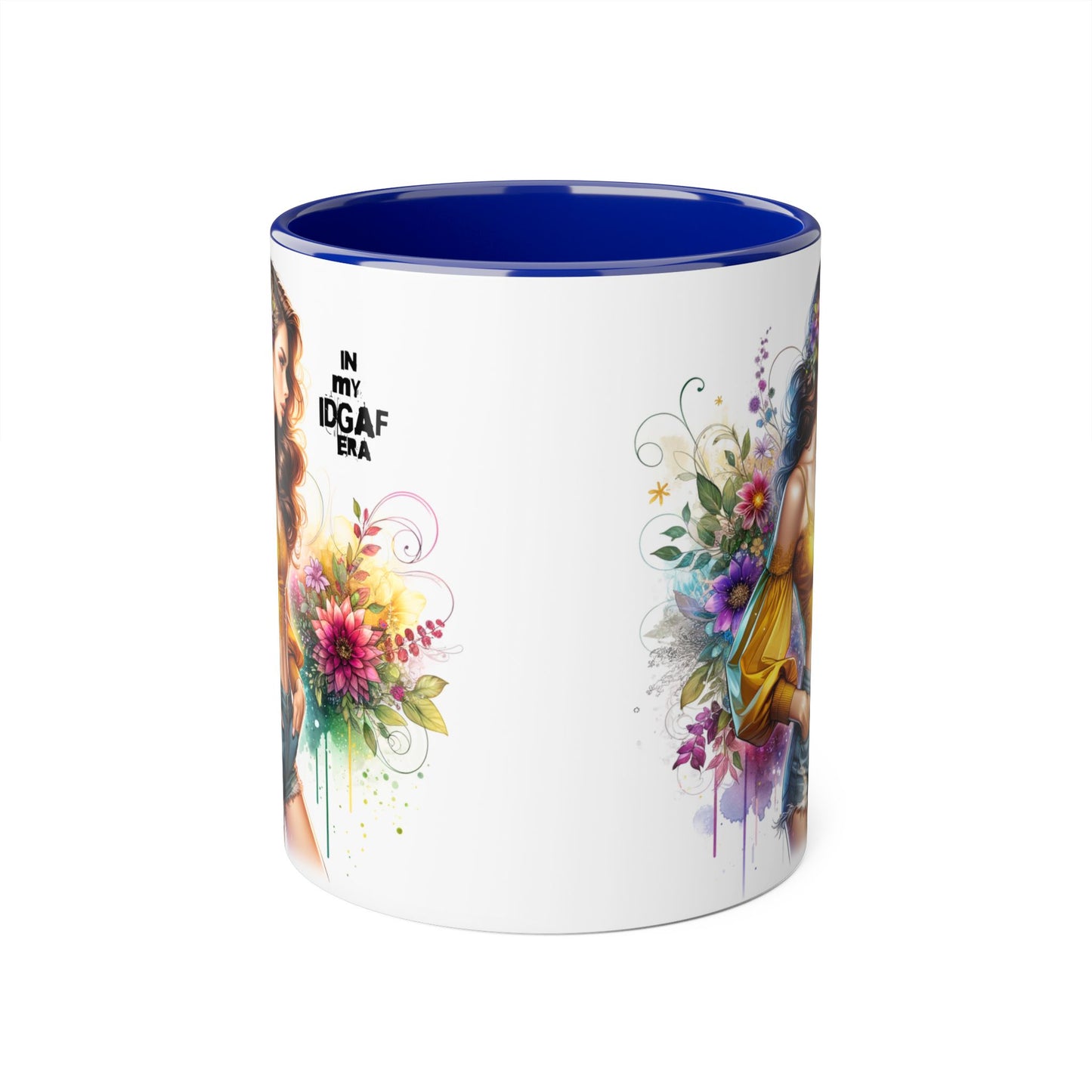 Edgy Floral Accent Mug, Inspirational Coffee Cup, Unique Gift for Her, IDGAF Mug, Boho Style Drinkware
