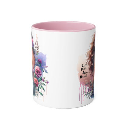 Floral Accent Mug, Coffee Cup, Gift for Her, Boho Decor, Inspirational Quote, Birthday Gift, Garden Lover's Mug
