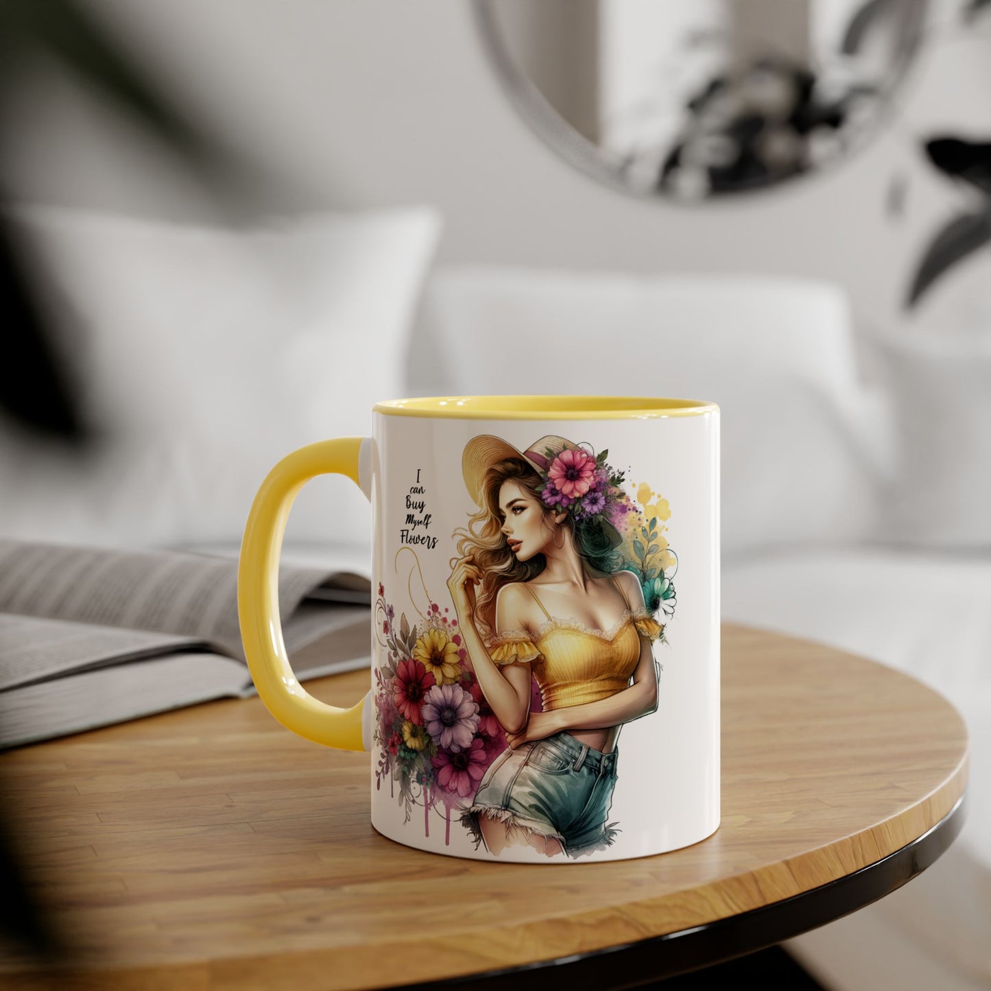 I Can Buy Myself Flowers Chic Floral Accent Mug, Coffee Cup, Gift for Flower Lovers, Tea Mug, Spring Decor, Mother's Day, Home Office Vibe