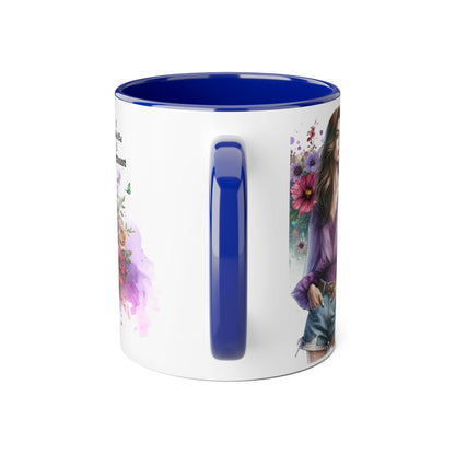 Stylish Floral Accent Mug with Quote, Perfect Gift for Coffee Lovers, Home Decor, Inspirational, Birthday, Humor, Self-Love