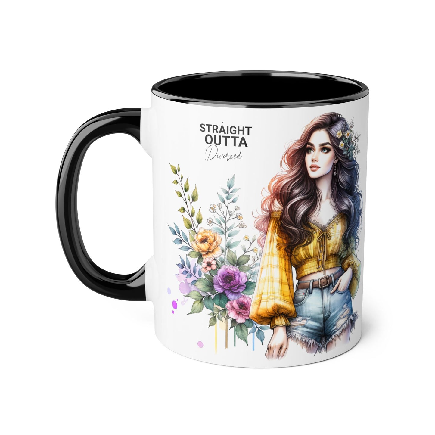 Straight Outta Divorced Humoristic Stylish Floral Accent Mug, Perfect for Coffee Lovers, Gift for Her, Home Decor, Mother's Day, Birthday, Everyday Use