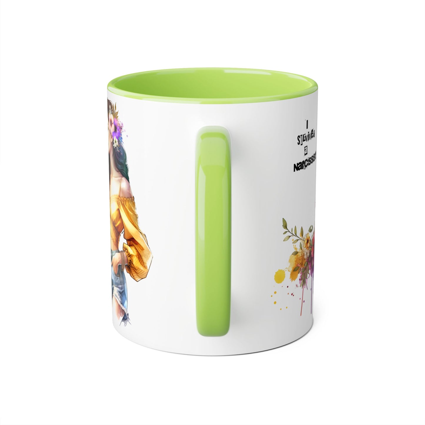Empowering Accent Mug, Flower Art Coffee Cup, I Survived a Narcissist, Gift for Her, Inspirational Tea Mug, Self-Care