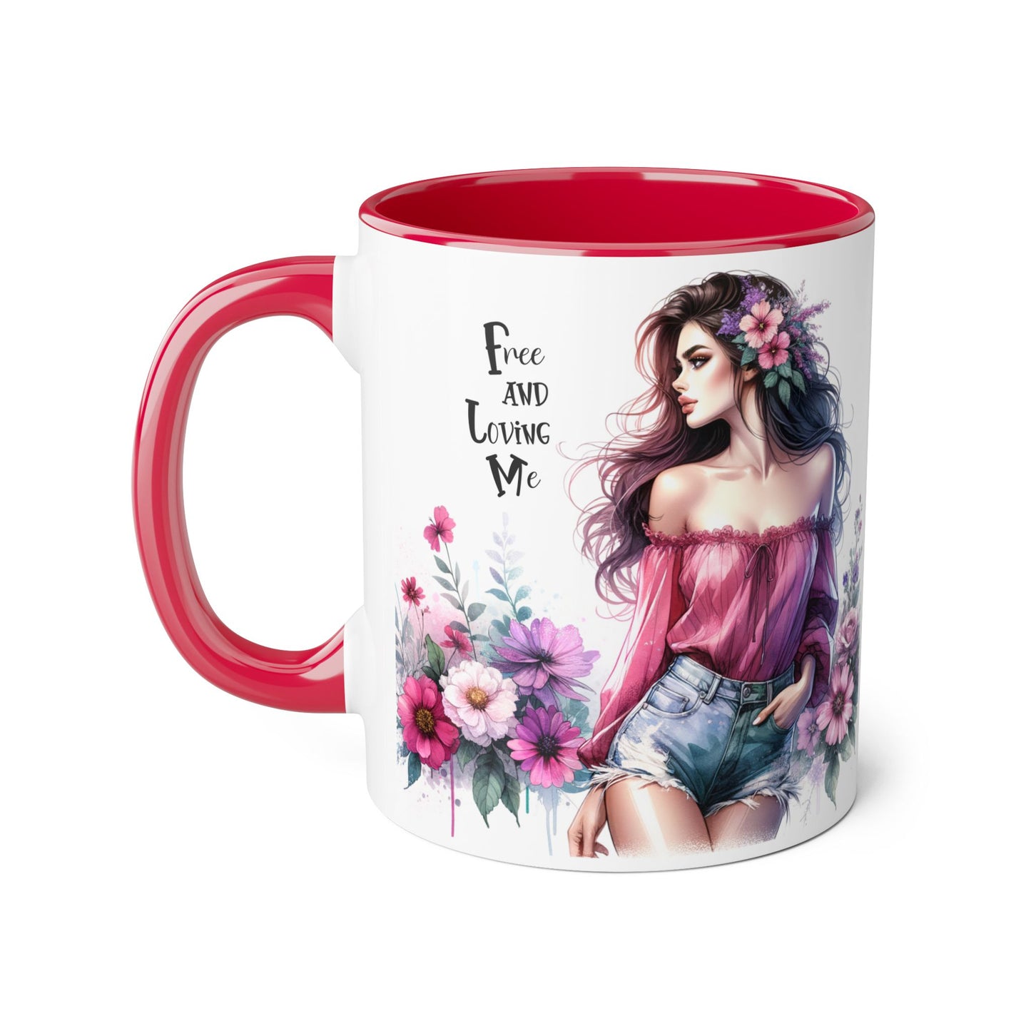 Floral Bohemian Accent Mug - Free and Loving Me Design, Coffee Cup Gift, Mother's Day Present, Home Decor, Art Drinkware