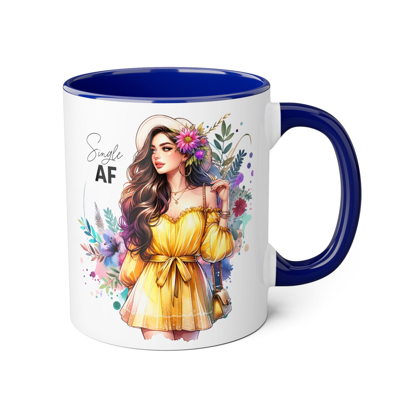 Single AF Floral Accent Mug - Perfect Gift for Singles, Cute Coffee Cup for Friends, Birthday or Self-Care Treat