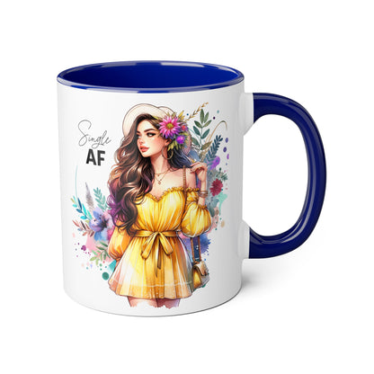 Single AF Floral Accent Mug - Perfect Gift for Singles, Cute Coffee Cup for Friends, Birthday or Self-Care Treat