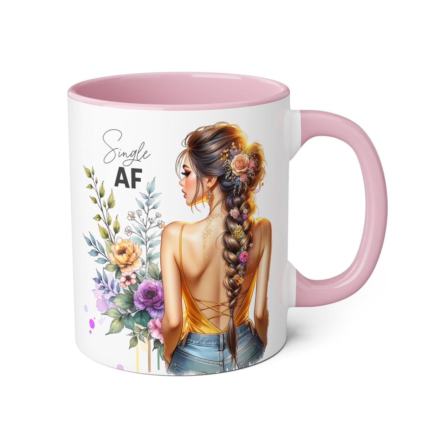 Single AF Floral Accent Mug - Cute Gift for Friends, Coffee Lover, Relationship Humor, Self-Care, Birthday, Celebration