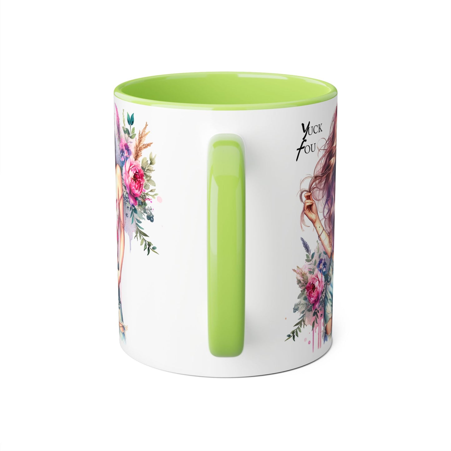 Yuck Fou Stylish Flower Girl Mug, Floral Coffee Cup, Boho Drinkware, Gift for Her, Artful Tea Mug