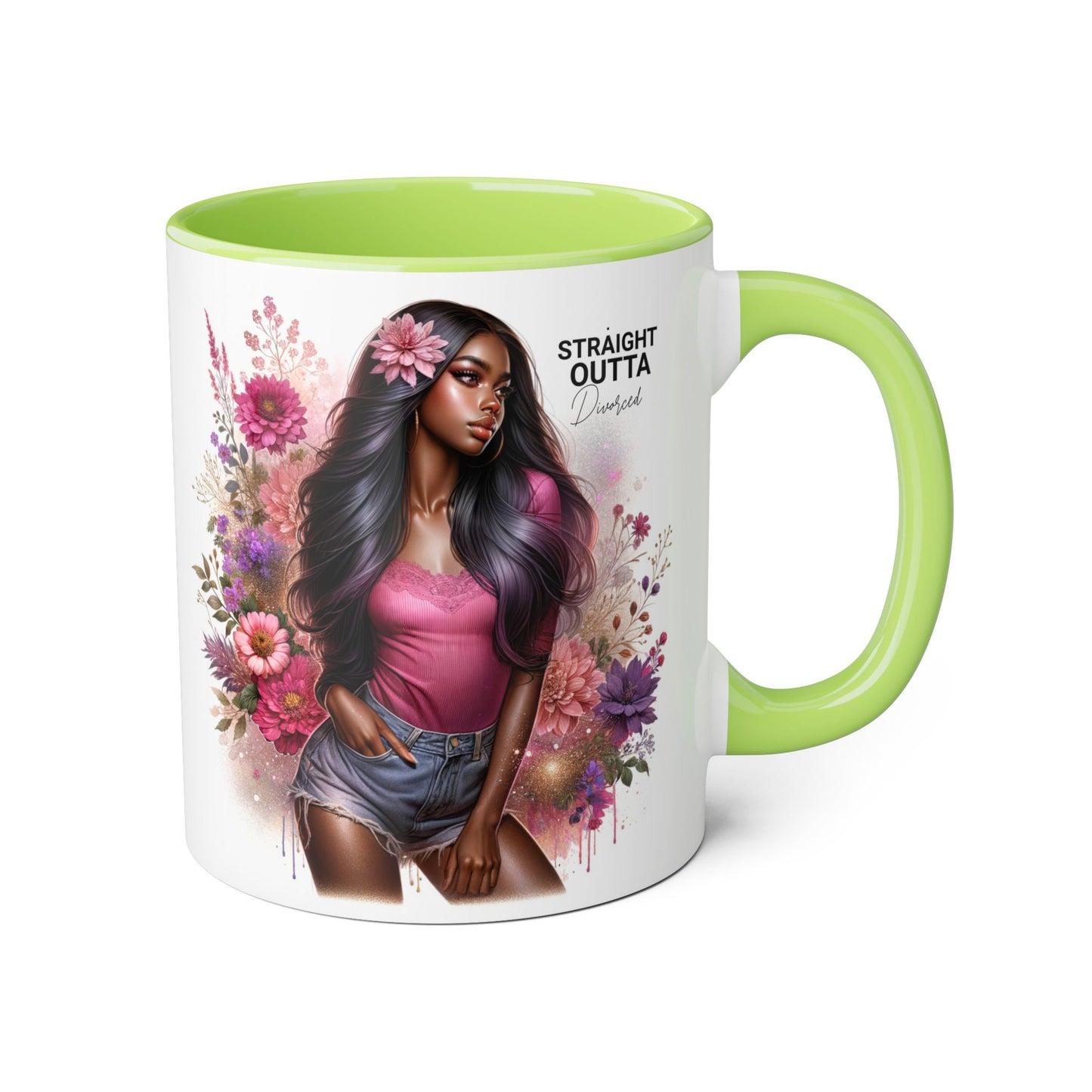 Straight Outta Divorced Humoristic Floral Portrait Accent Mug, Perfect Gift for Her, Coffee Lover, Home Decor, Stylish Drinkware, Mother's Day Gift, Inspirational Cup