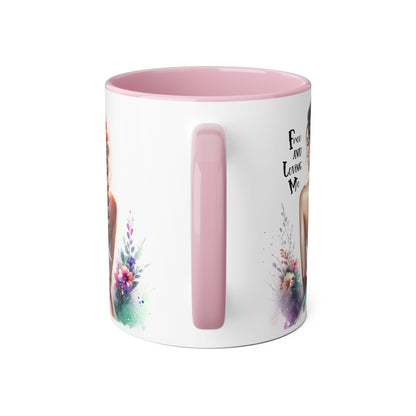 Free and Loving Me Floral Art Accent Mug - Inspirational Drinkware for Home and Gifts, Coffee Mug, Tea Cup, Birthday Present, Motivational Quote