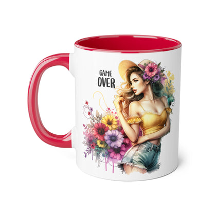 Game Over Floral Accent Mug, Gift for Gamers, Coffee Tea Cup, Home Decor, Birthday, Celebration, Unique Mug