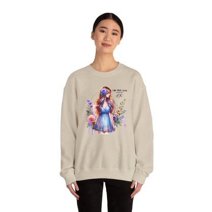 I'm Too Cute For My Ex Floral Illustration Sweatshirt, Cozy Unisex Crewneck, Perfect for Gifts, Casual Wear, Vibrant Art Pullover, Everyday Comfort