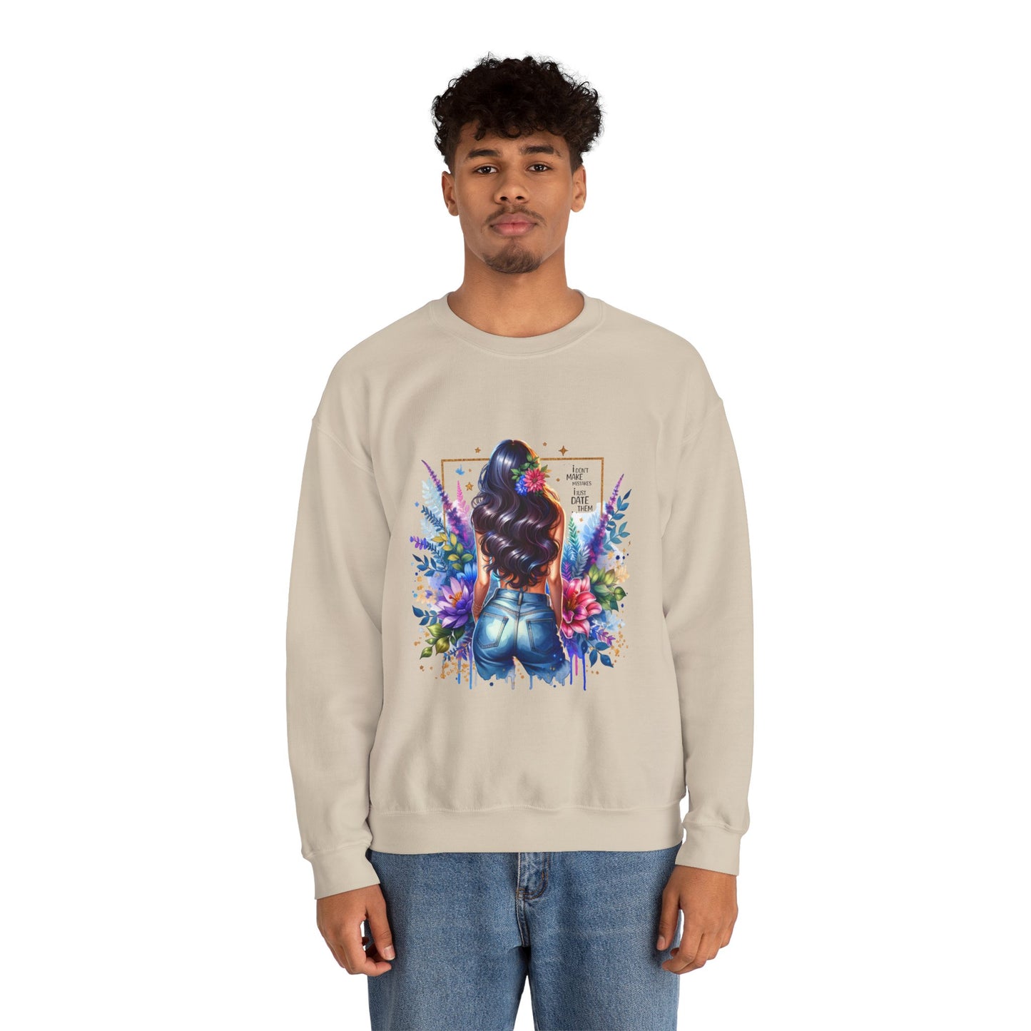 I Don`t  Make Mistakes, I Just Date Them Colorful Art Sweatshirt, Stylish Crewneck, Floral Design, Unisex Apparel, Gift for Her, Cozy Fashion, Unique Artwork Sweatshirt