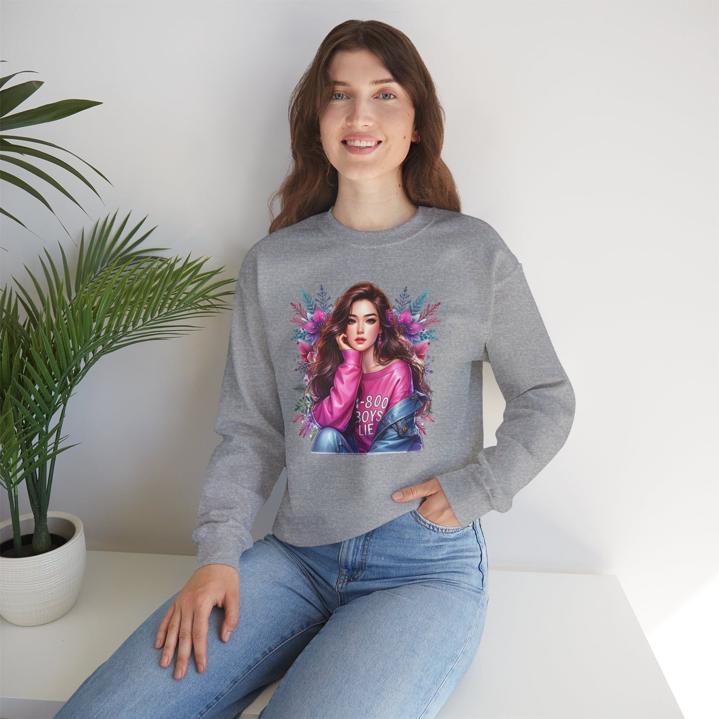 1-800-Boys-Lie Trendy Crewneck Sweatshirt - Cozy Unisex Pullover, Perfect for Casual Days, Gifts for Her, Cute Fashion Layering, Everyday Style