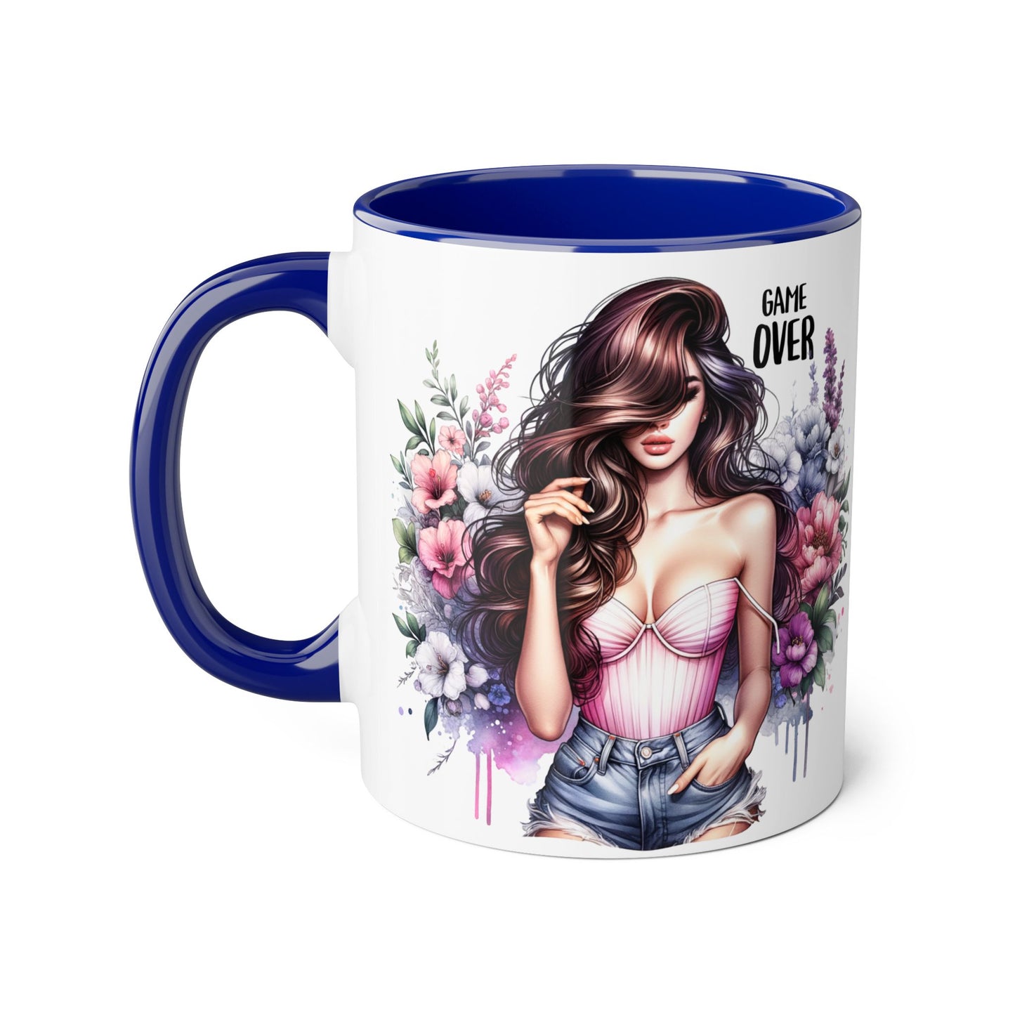 Game Over Floral Accent Mug - 11oz, Coffee Cup for Her, Gift for Gamers, Fun Tea Mug, Unique Kitchen Decor, Women’s Gift Idea