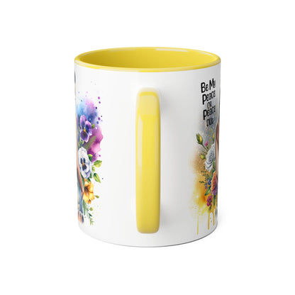 Artistic Black Handle Mug with Inspirational Message, Be My Peace or Peace Out, Unique Gift for Coffee Lovers, Colorful Floral Design, [...]