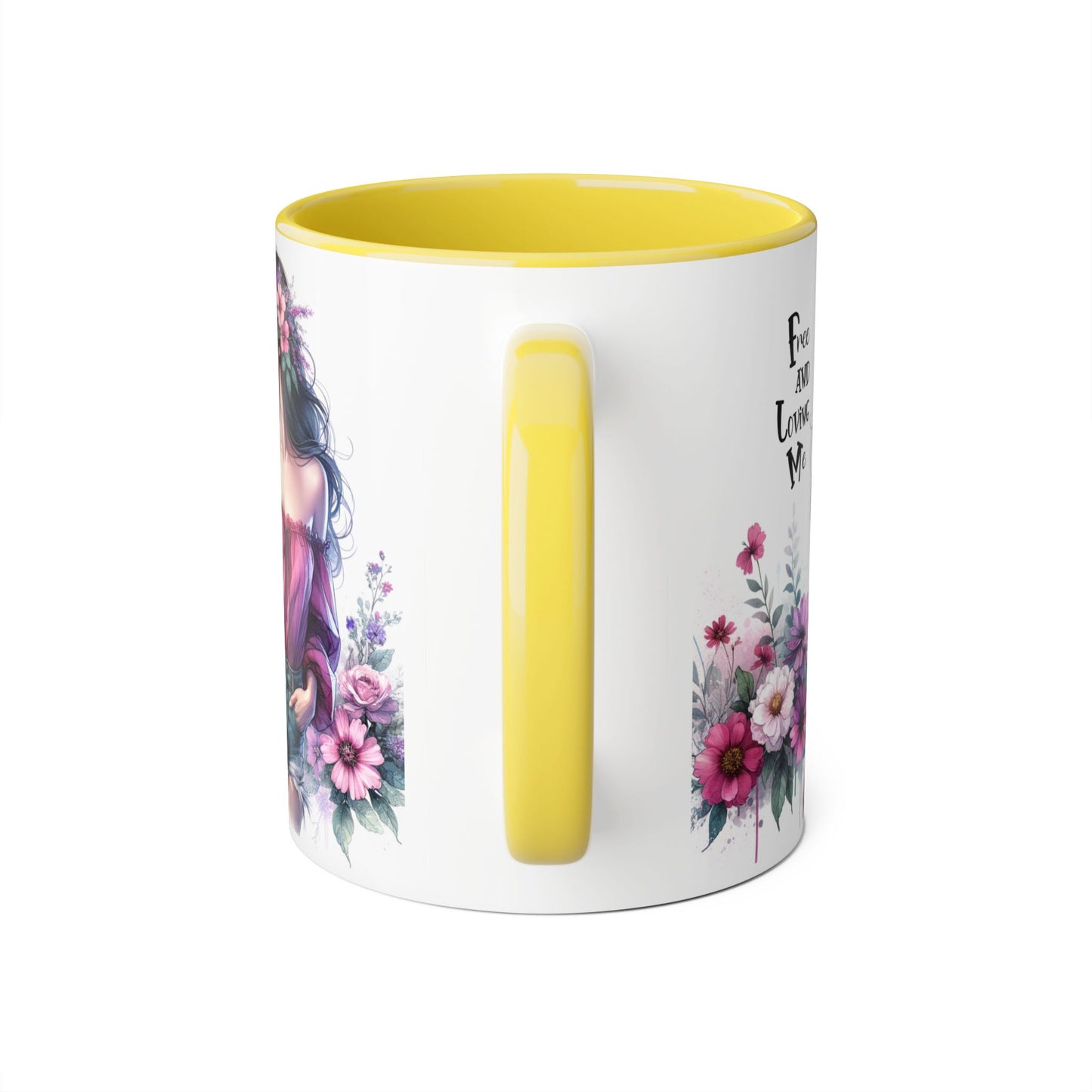Floral Bohemian Accent Mug - Free and Loving Me Design, Coffee Cup Gift, Mother's Day Present, Home Decor, Art Drinkware