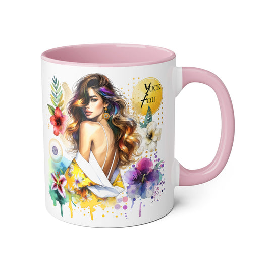 Yuck Fou Colorful Floral Accent Mug, Fun Gift for Coffee Lovers, Inspirational Drinkware, Unique Home Decor, Perfect for Birthdays