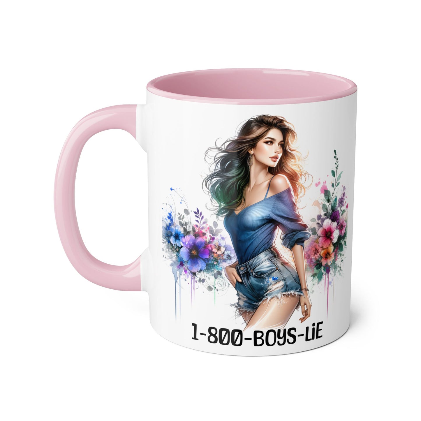 Chic Watercolor Accent Mugs, Floral Coffee Cup, Gift for Her, Trendy Drinkware, Unique Office Mug, 1-800-BOYS-LIE