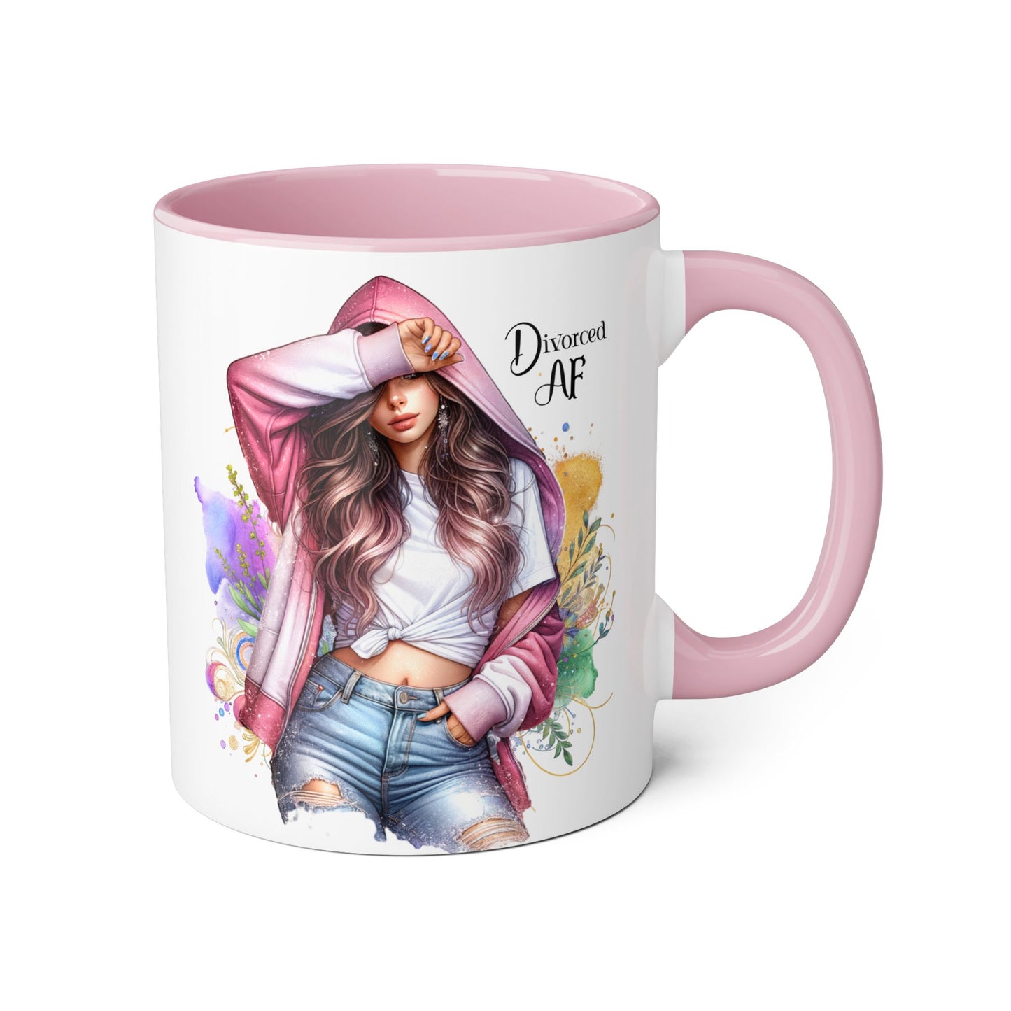 Trendy Accent Mug - 'Divorced AF' Design, Chic Gift for Friends, Coffee Lovers, Inspirational Drinkware, Birthday, Everyday Use