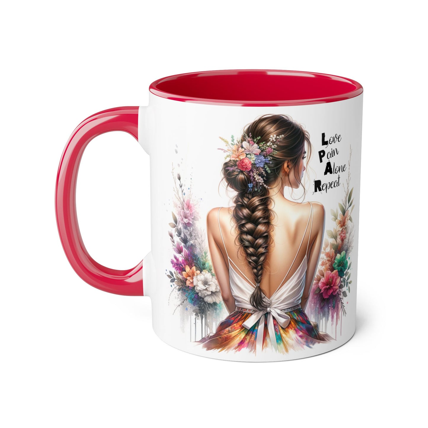 Beautiful Floral Accent Mug, Inspirational Coffee Cup, Love Pain Alone Repeat, Gift for Her, Home Decor, Bohemian Style